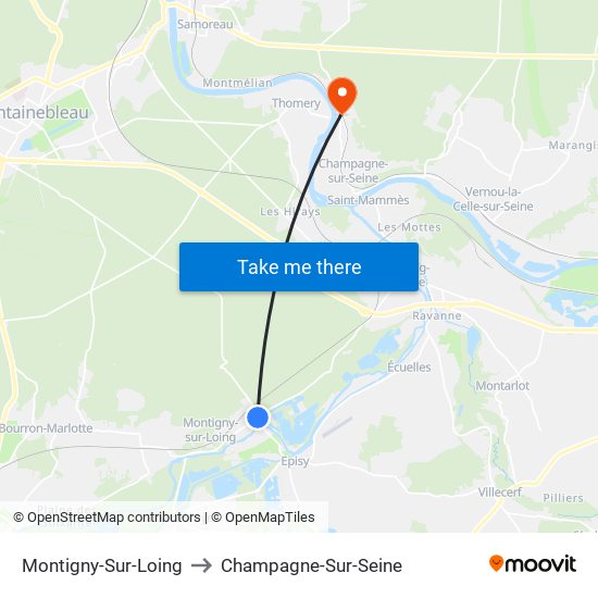 Montigny-Sur-Loing to Champagne-Sur-Seine map