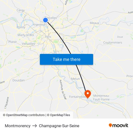 Montmorency to Champagne-Sur-Seine map