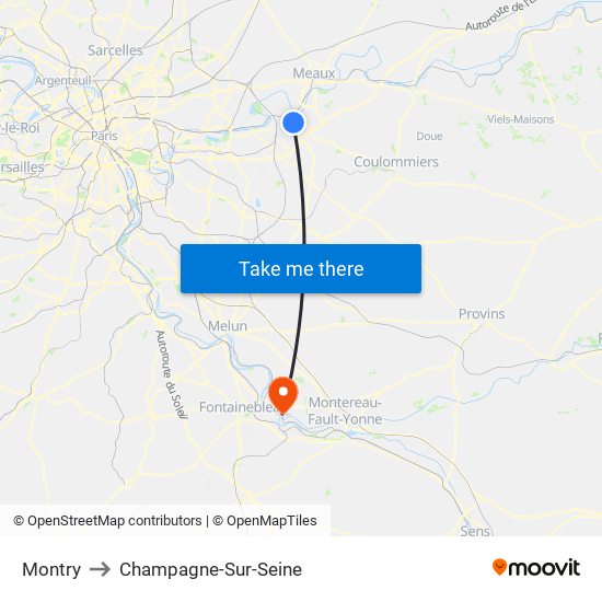 Montry to Champagne-Sur-Seine map