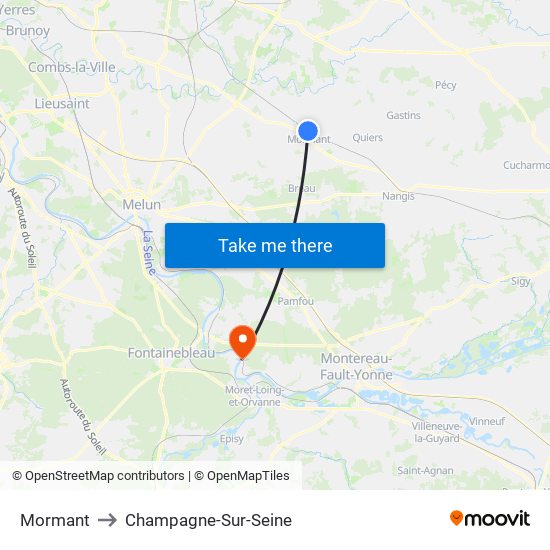 Mormant to Champagne-Sur-Seine map