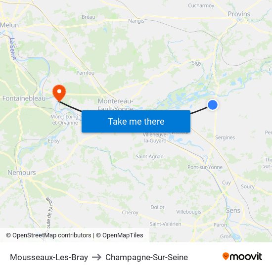 Mousseaux-Les-Bray to Champagne-Sur-Seine map