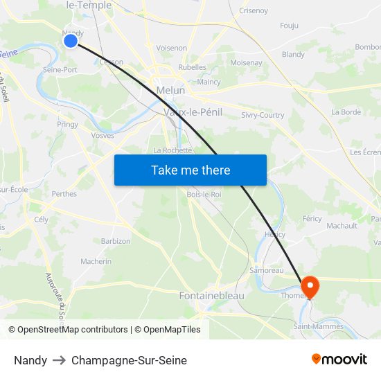 Nandy to Champagne-Sur-Seine map