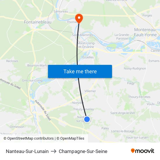 Nanteau-Sur-Lunain to Champagne-Sur-Seine map