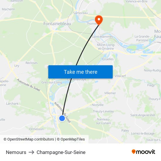 Nemours to Champagne-Sur-Seine map