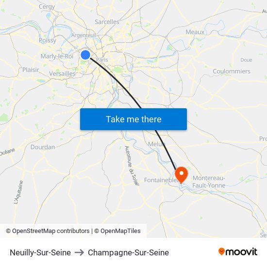 Neuilly-Sur-Seine to Champagne-Sur-Seine map