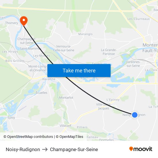 Noisy-Rudignon to Champagne-Sur-Seine map