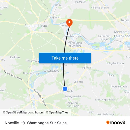 Nonville to Champagne-Sur-Seine map