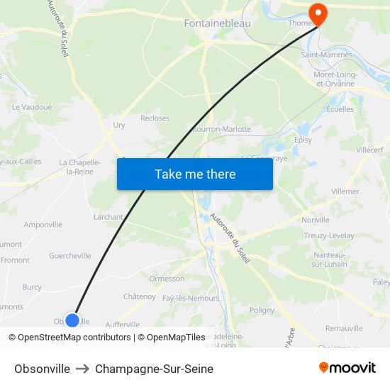 Obsonville to Champagne-Sur-Seine map