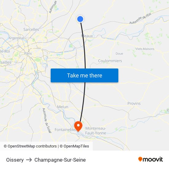 Oissery to Champagne-Sur-Seine map