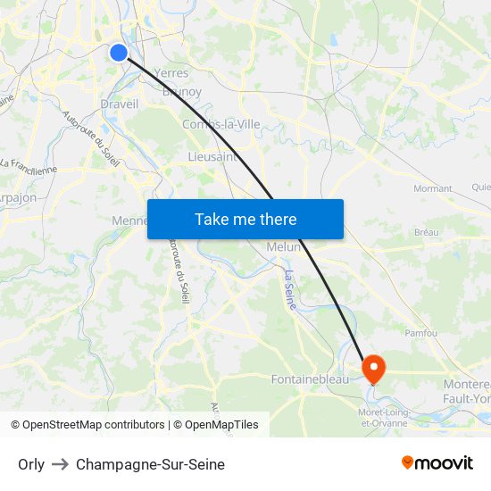Orly to Champagne-Sur-Seine map