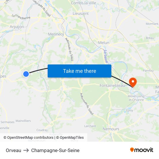 Orveau to Champagne-Sur-Seine map