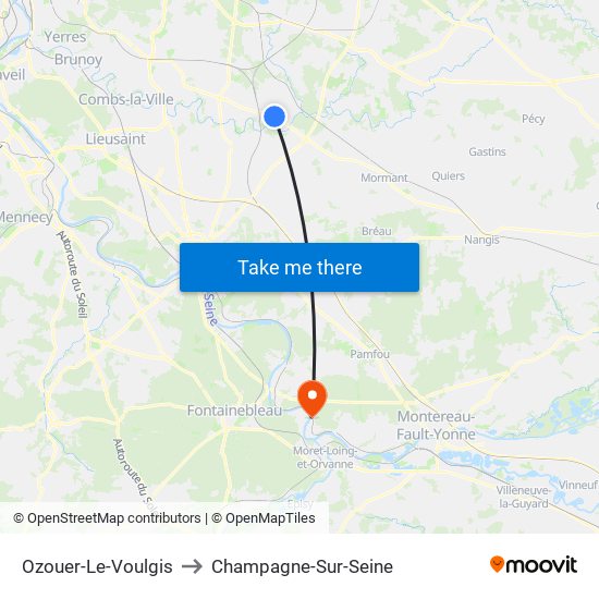 Ozouer-Le-Voulgis to Champagne-Sur-Seine map