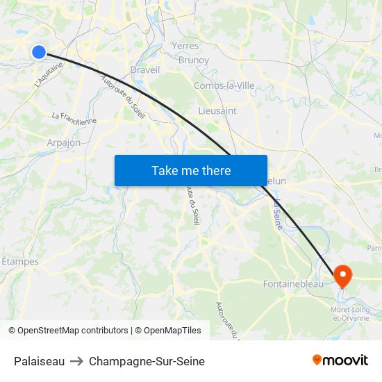 Palaiseau to Champagne-Sur-Seine map