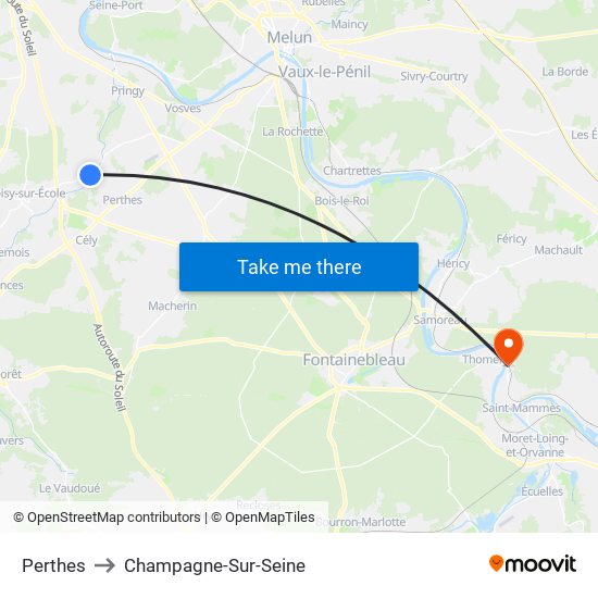 Perthes to Champagne-Sur-Seine map