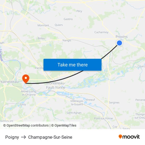 Poigny to Champagne-Sur-Seine map