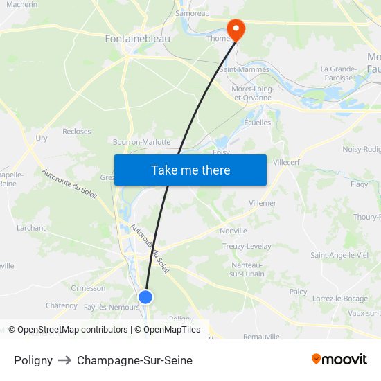 Poligny to Champagne-Sur-Seine map