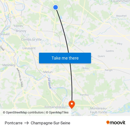 Pontcarre to Champagne-Sur-Seine map