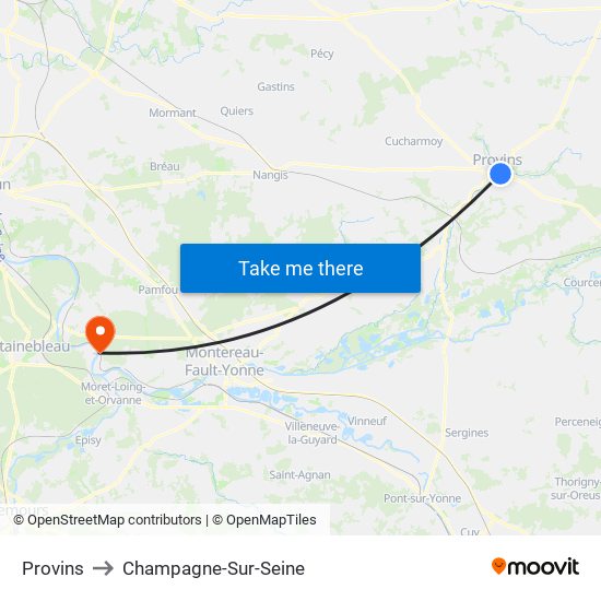 Provins to Champagne-Sur-Seine map