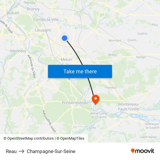 Reau to Champagne-Sur-Seine map