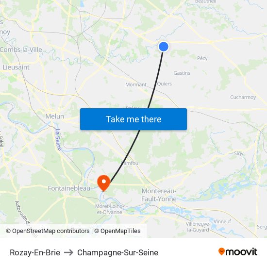 Rozay-En-Brie to Champagne-Sur-Seine map