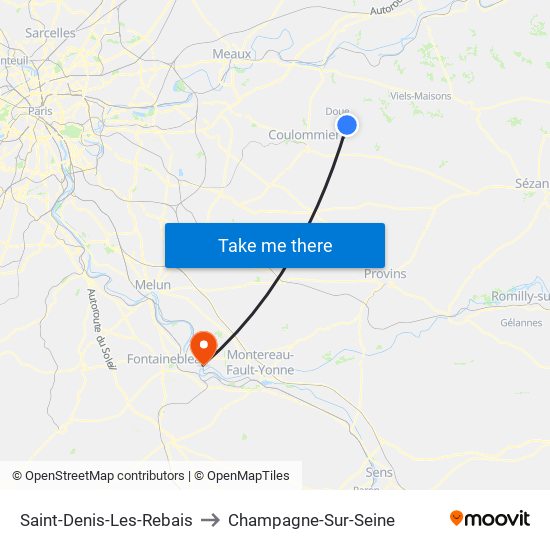 Saint-Denis-Les-Rebais to Champagne-Sur-Seine map