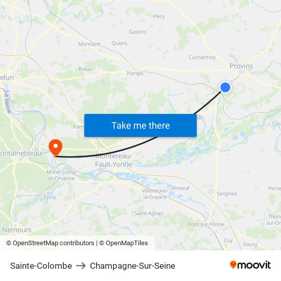 Sainte-Colombe to Champagne-Sur-Seine map