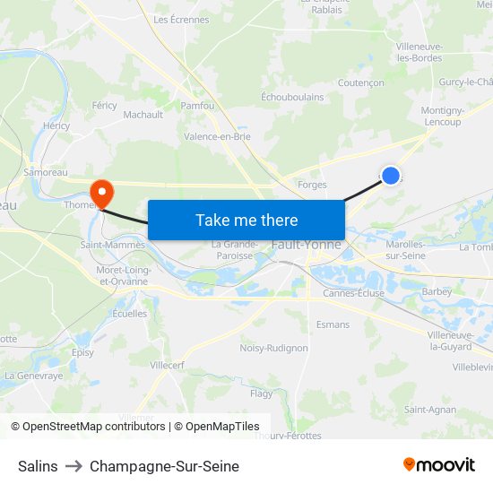 Salins to Champagne-Sur-Seine map
