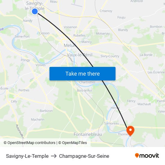 Savigny-Le-Temple to Champagne-Sur-Seine map
