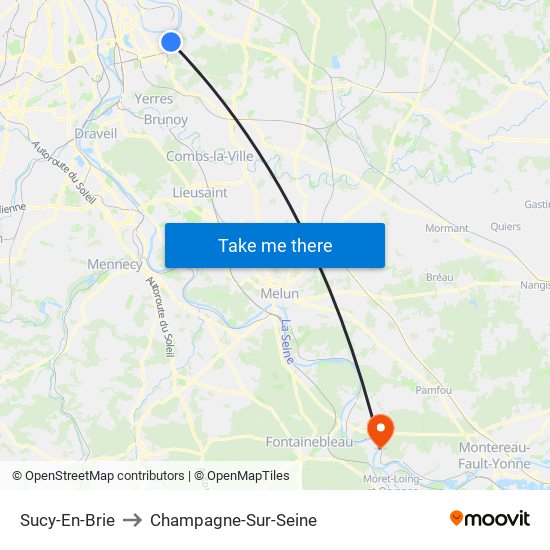 Sucy-En-Brie to Champagne-Sur-Seine map