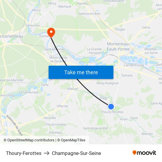 Thoury-Ferottes to Champagne-Sur-Seine map