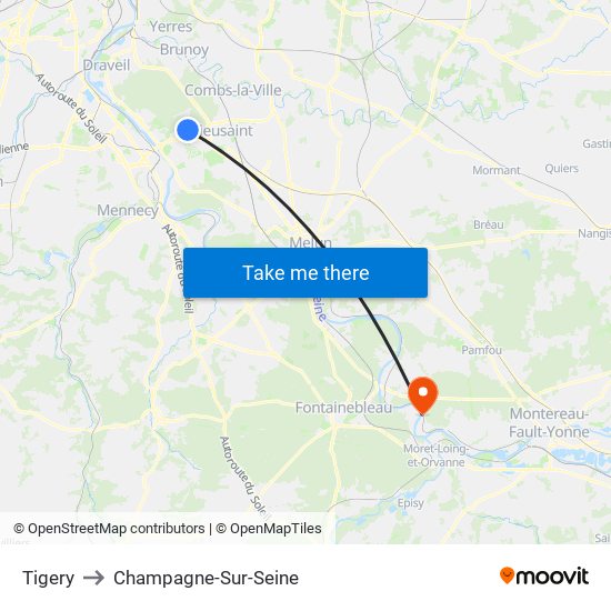 Tigery to Champagne-Sur-Seine map