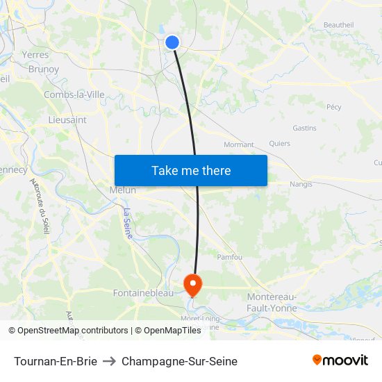 Tournan-En-Brie to Champagne-Sur-Seine map