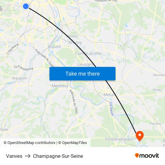 Vanves to Champagne-Sur-Seine map