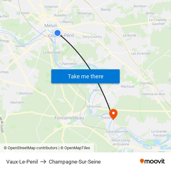 Vaux-Le-Penil to Champagne-Sur-Seine map