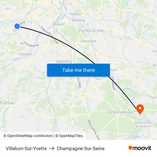 Villebon-Sur-Yvette to Champagne-Sur-Seine map