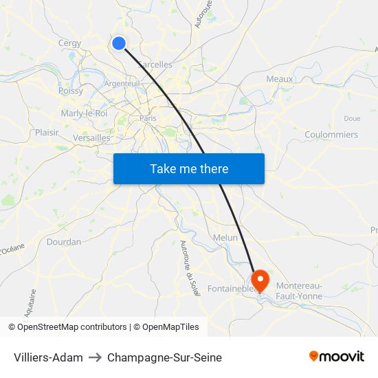 Villiers-Adam to Champagne-Sur-Seine map