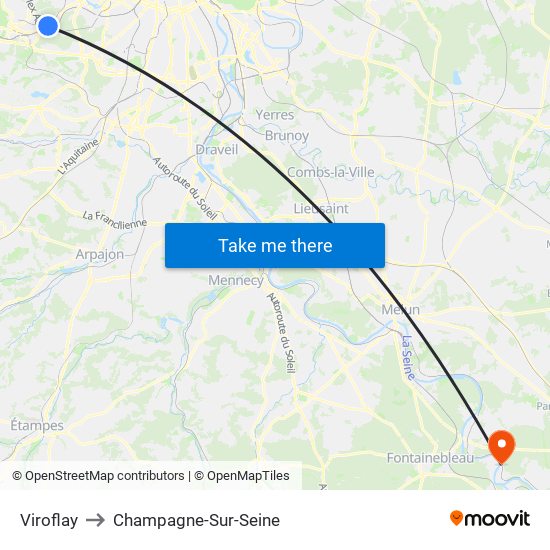 Viroflay to Champagne-Sur-Seine map