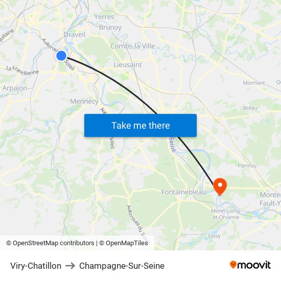 Viry-Chatillon to Champagne-Sur-Seine map