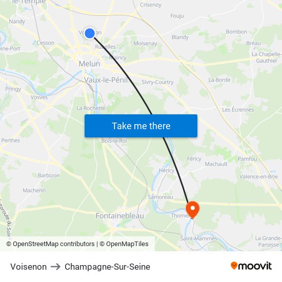 Voisenon to Champagne-Sur-Seine map