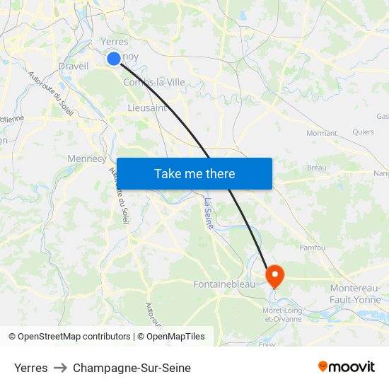 Yerres to Champagne-Sur-Seine map