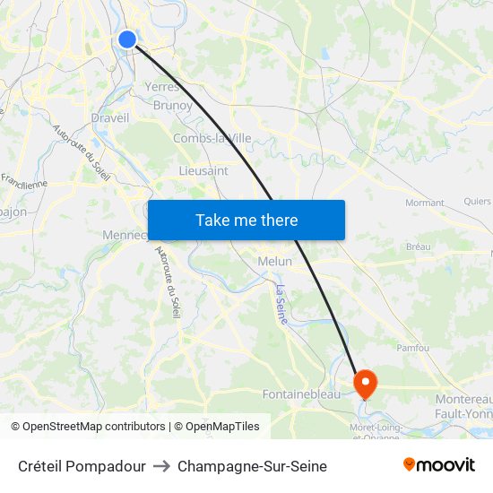 Créteil Pompadour to Champagne-Sur-Seine map