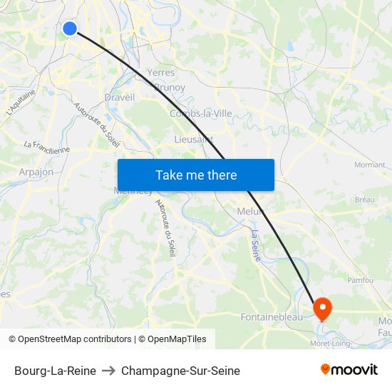 Bourg-La-Reine to Champagne-Sur-Seine map