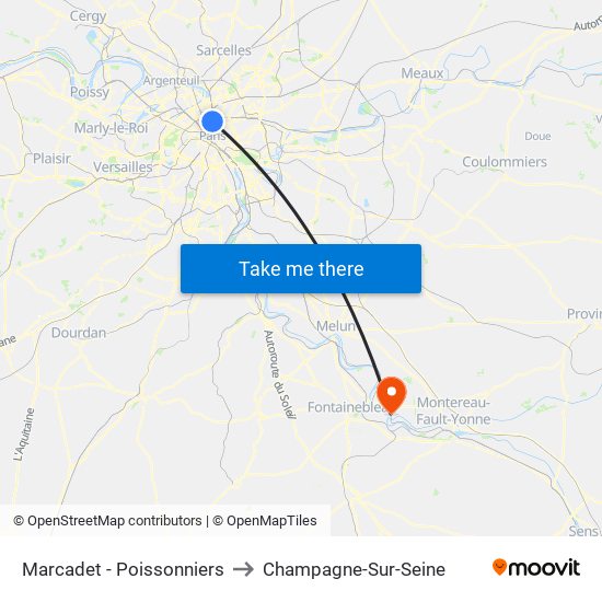 Marcadet - Poissonniers to Champagne-Sur-Seine map