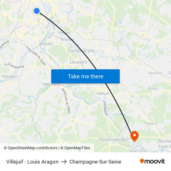 Villejuif - Louis Aragon to Champagne-Sur-Seine map