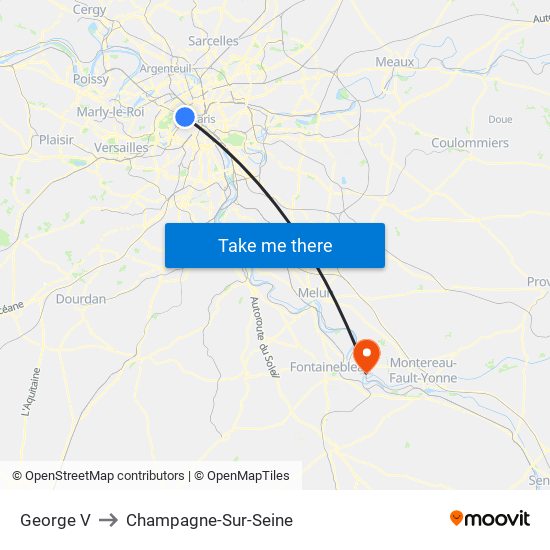 George V to Champagne-Sur-Seine map