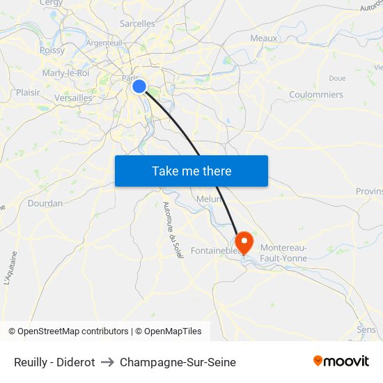 Reuilly - Diderot to Champagne-Sur-Seine map