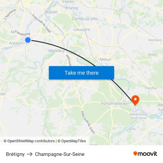 Brétigny to Champagne-Sur-Seine map
