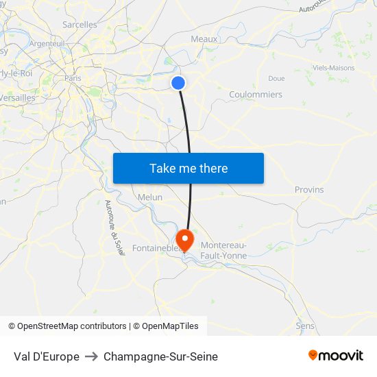 Val D'Europe to Champagne-Sur-Seine map