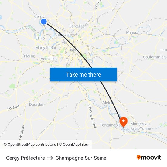 Cergy Préfecture to Champagne-Sur-Seine map