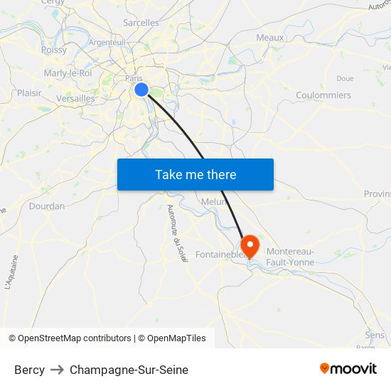 Bercy to Champagne-Sur-Seine map